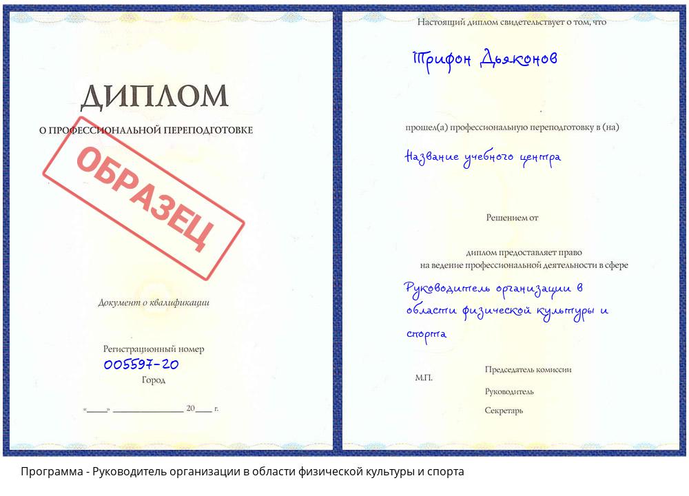 Руководитель организации в области физической культуры и спорта Красный Сулин