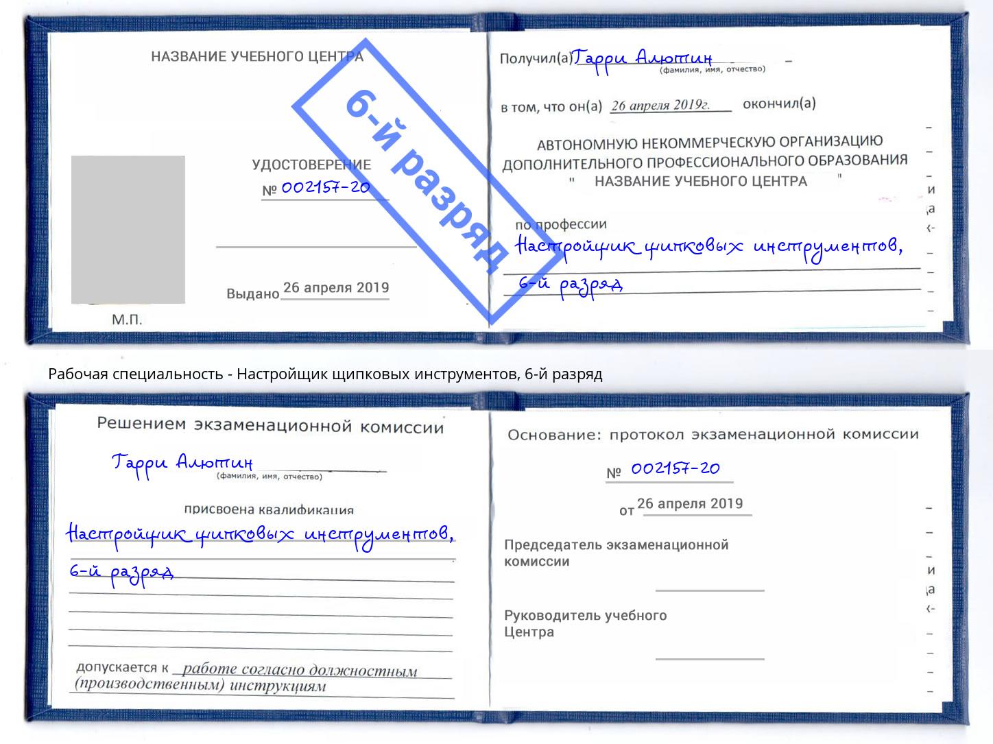 корочка 6-й разряд Настройщик щипковых инструментов Красный Сулин