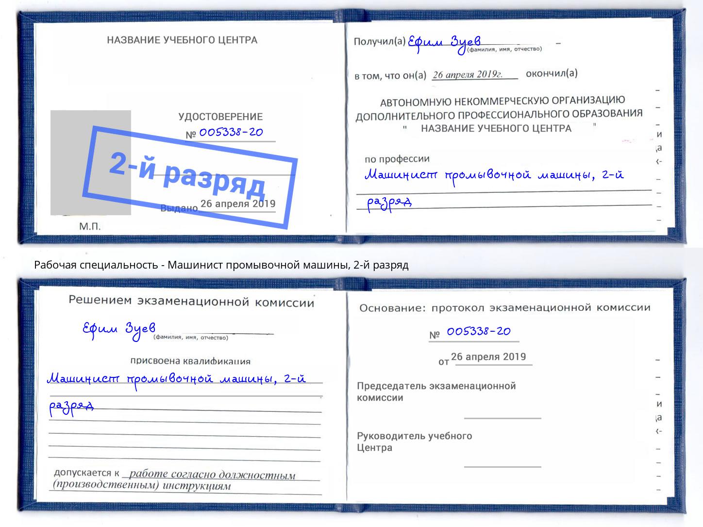 корочка 2-й разряд Машинист промывочной машины Красный Сулин