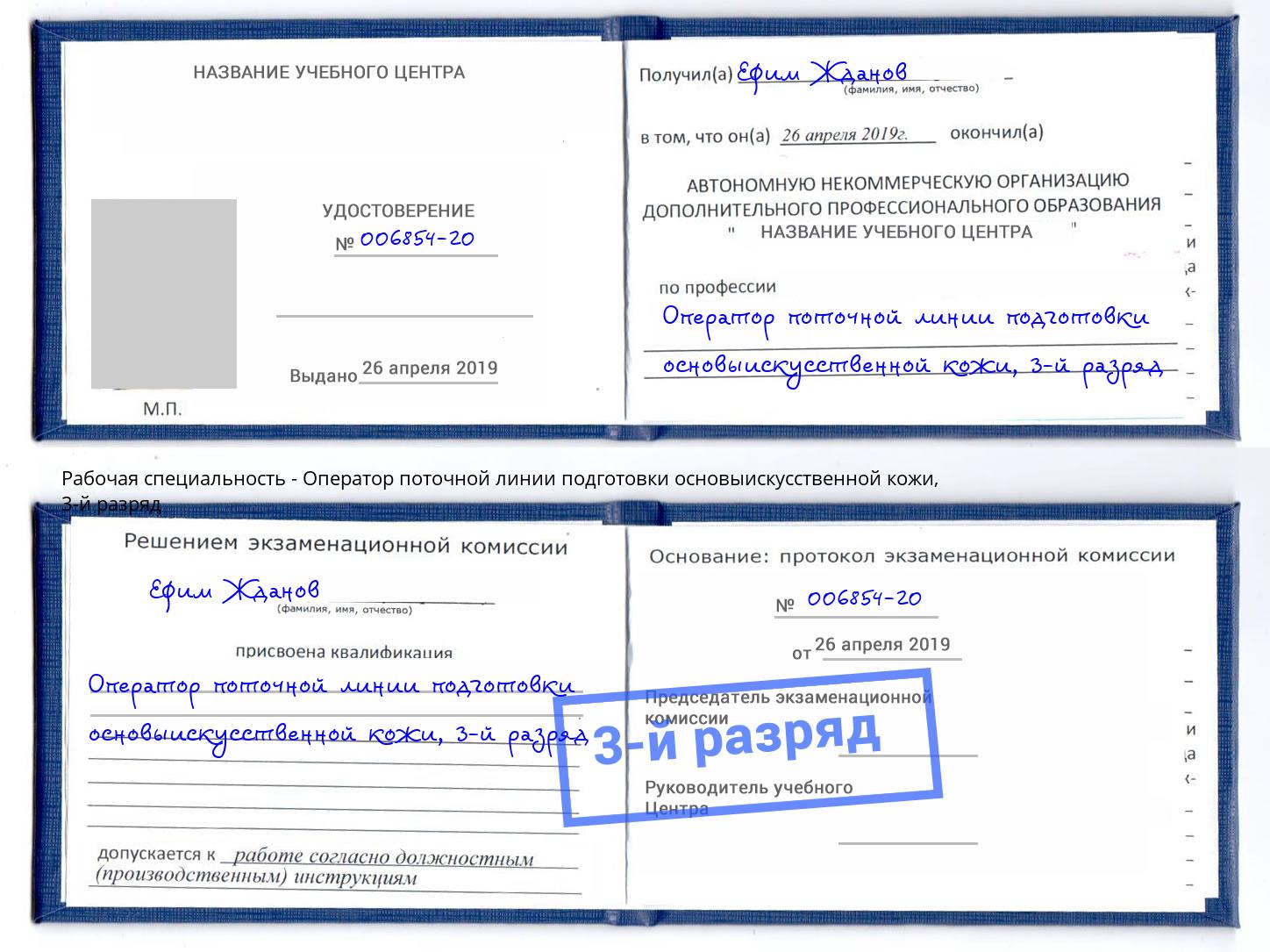 корочка 3-й разряд Оператор поточной линии подготовки основыискусственной кожи Красный Сулин