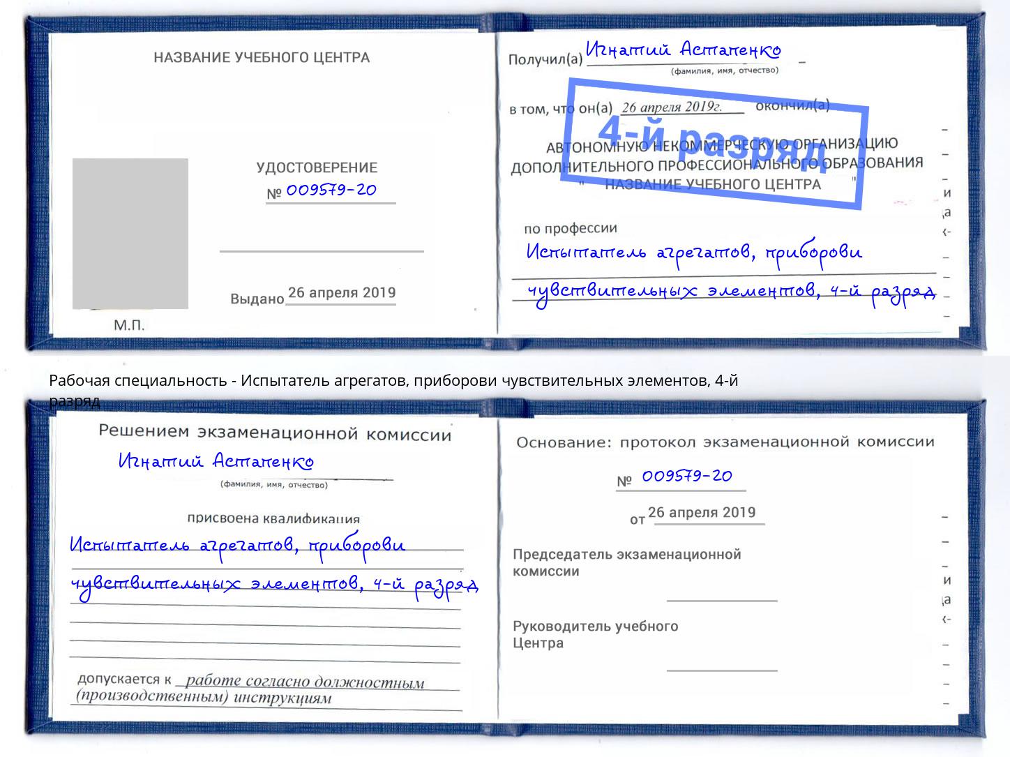 корочка 4-й разряд Испытатель агрегатов, приборови чувствительных элементов Красный Сулин