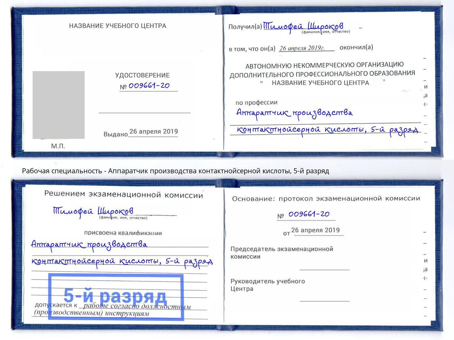 корочка 5-й разряд Аппаратчик производства контактнойсерной кислоты Красный Сулин