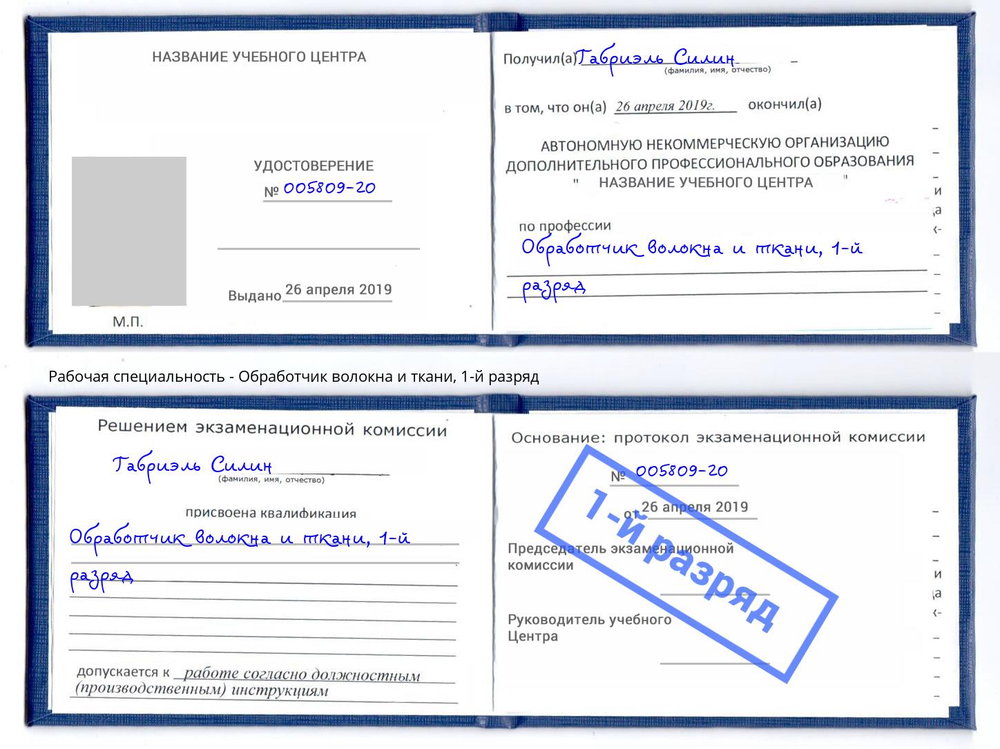 корочка 1-й разряд Обработчик волокна и ткани Красный Сулин