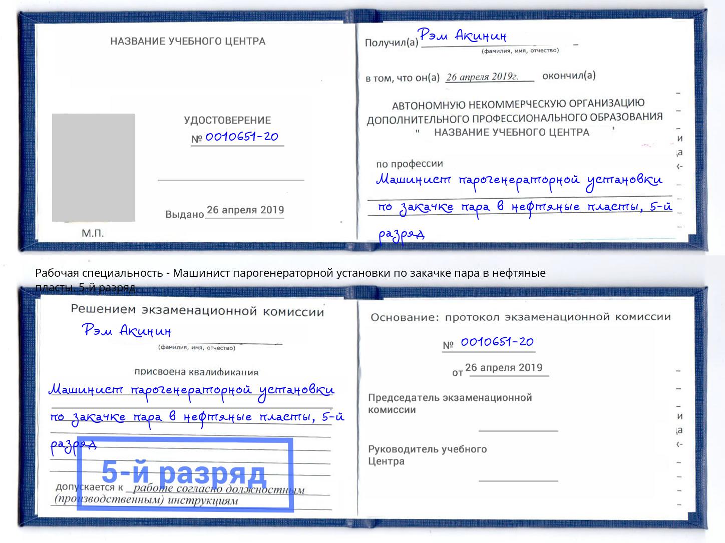 корочка 5-й разряд Машинист парогенераторной установки по закачке пара в нефтяные пласты Красный Сулин