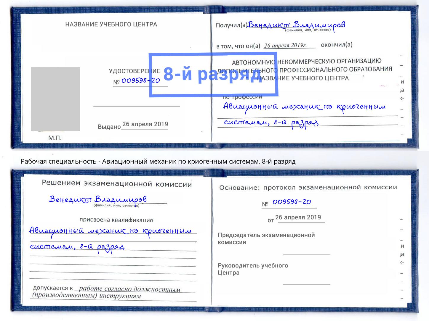 корочка 8-й разряд Авиационный механик по криогенным системам Красный Сулин